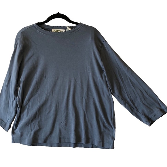 Orvis Tops - Orvis Pullover Cotton Top Women M Slate Blue Lettuce Hem Neck and Sleeve